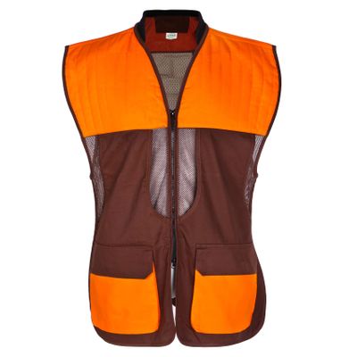 AUSCAMOTEK Upland Field Vest for Deer Bird Hunting with Brown and Blaze Orange, Adjustable, Multiple Pockets, and Recoil Pad XL/XXL