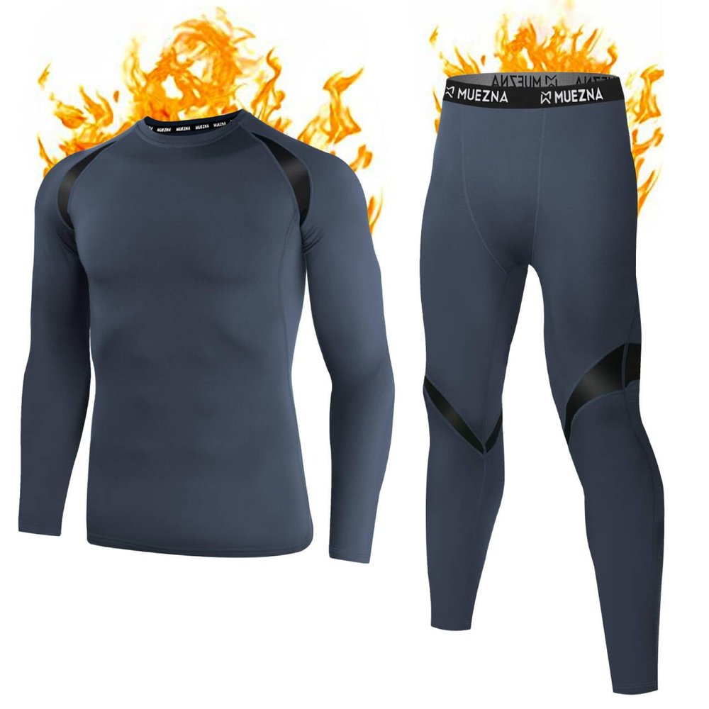 Muezna Men's Thermal Top and Bottom Set Underwear Long Johns Base Layer with Soft Fleece Lined Deep Grey
