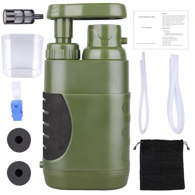 Portable Hand Pump Water Filter,100000Gallons Camping Water Filter Survival,3-Grade Backpacking Water Filter System 0.01m Camping Water Purifier for Family-Outdoor,Emergency