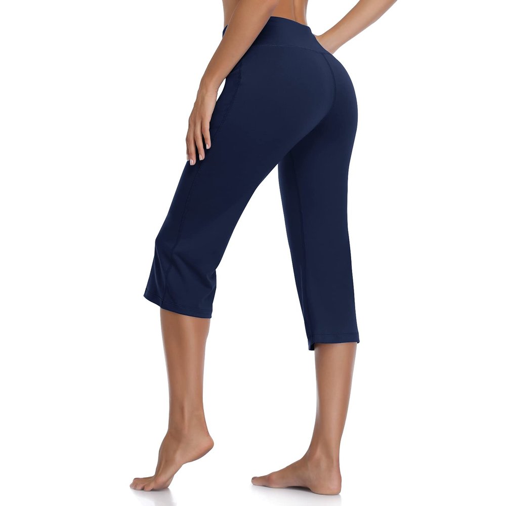 DAYOUNG Womens Bootcut Yoga Pants Capri Bootleg Flare Tummy Control Lounge Workout Running Pants Y57-Navy Blue-M