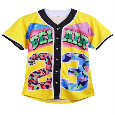 Amzdest 90s Clothing for Women, Unisex Hip Hop Party, Bel Air 23 Baseball Jersey Short Sleeve Button Down Shirt (23Citrine, X-Large)