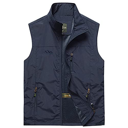 XINDSJDS Summer Mesh Vest Men Thin Breathable Multi Pocket Classic Sleeveless Climbing Hiking Fishing Jackets Dark Blue 4XL