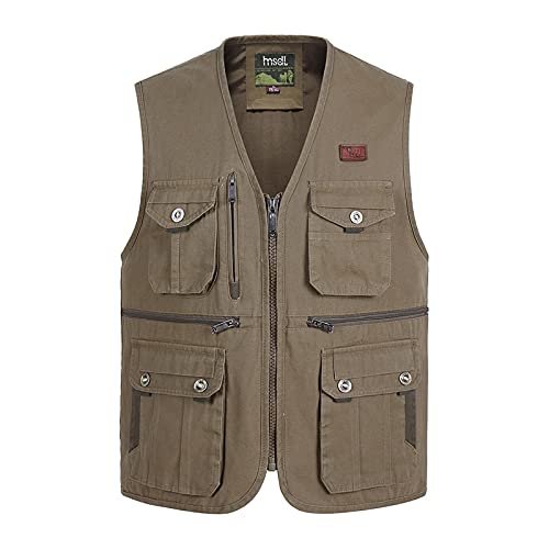 XINDSJDS Summer Multi Pocket Vest for Men Spring Autumn Male Casual Photographer Travel Sleeveless Jacket Army Yellow 3XL