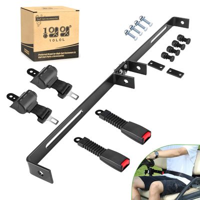 10L0L Universal 2 Passenger Golf Cart Seat Belt Bracket Kit fit Yamaha, EZGO TXT/RXV, Club Car DS Front Seat, Retractable Seatbelts 42" Long
