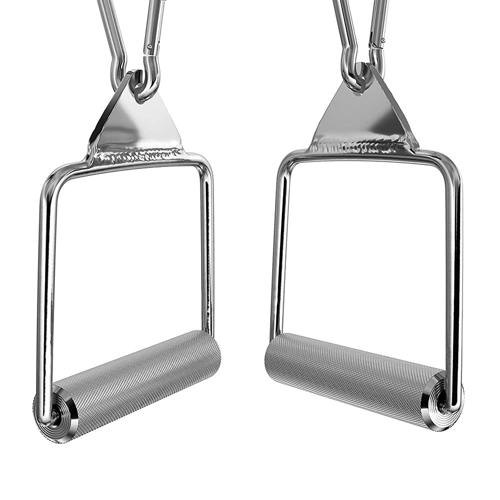 WQSQ Heavy Duty Cable Machine Attachment Grips, LAT Pulldown Bar with Non-Slip Handles, Tricep Press Down Rowing Handle, D-Handle for Bodybuilders, Cross Fitness, Weight Lifting Set of 2