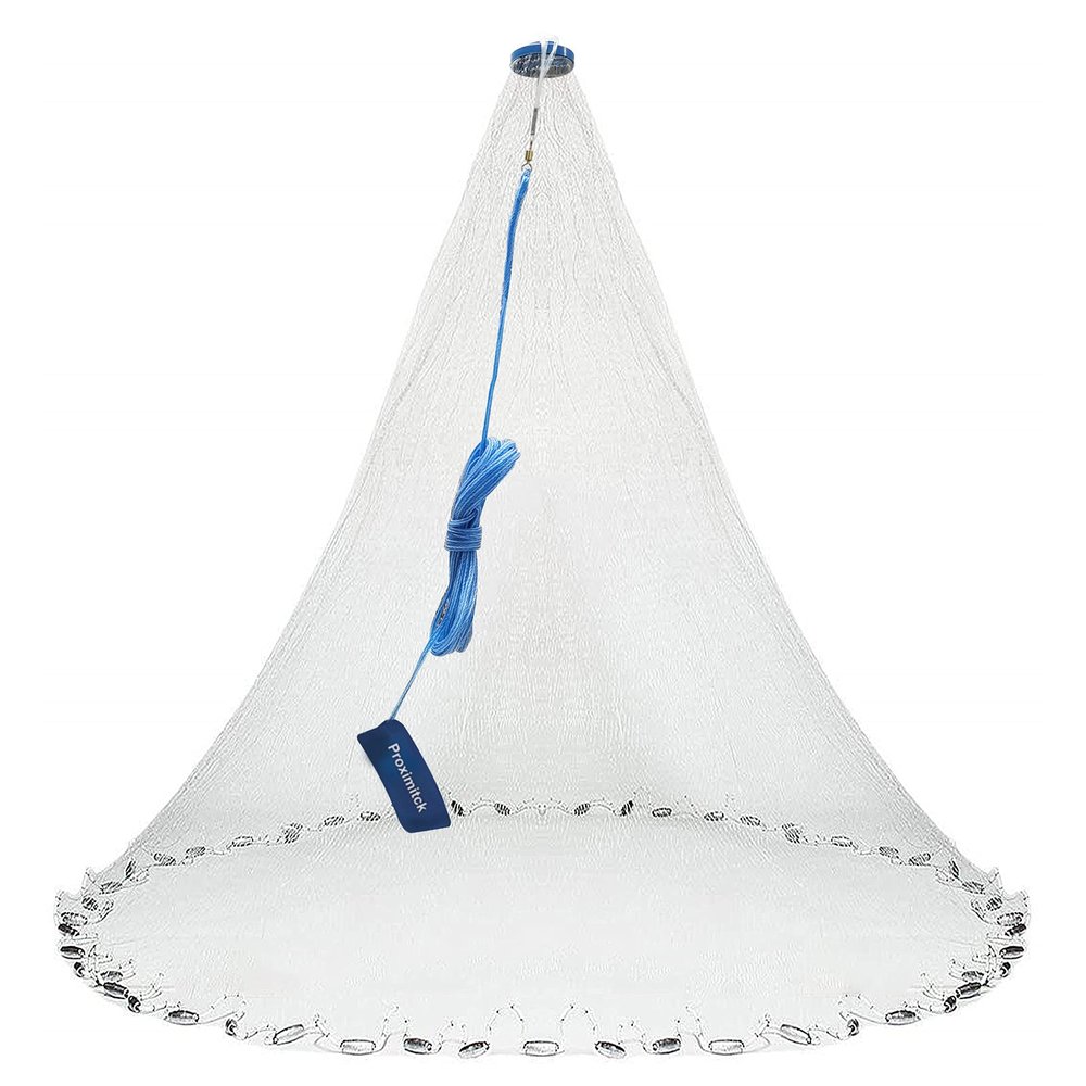 Proximitck American Saltwater Fishing Cast Nets, Premium Bait Trap Casting Net 10Ft Radius Size with Stainless Steel Round Weights, 3/12 in Mesh Size