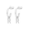 PAVOI CZ Initial Huggie Earrings for Women, White Gold, Size 12 Millimeters view 4