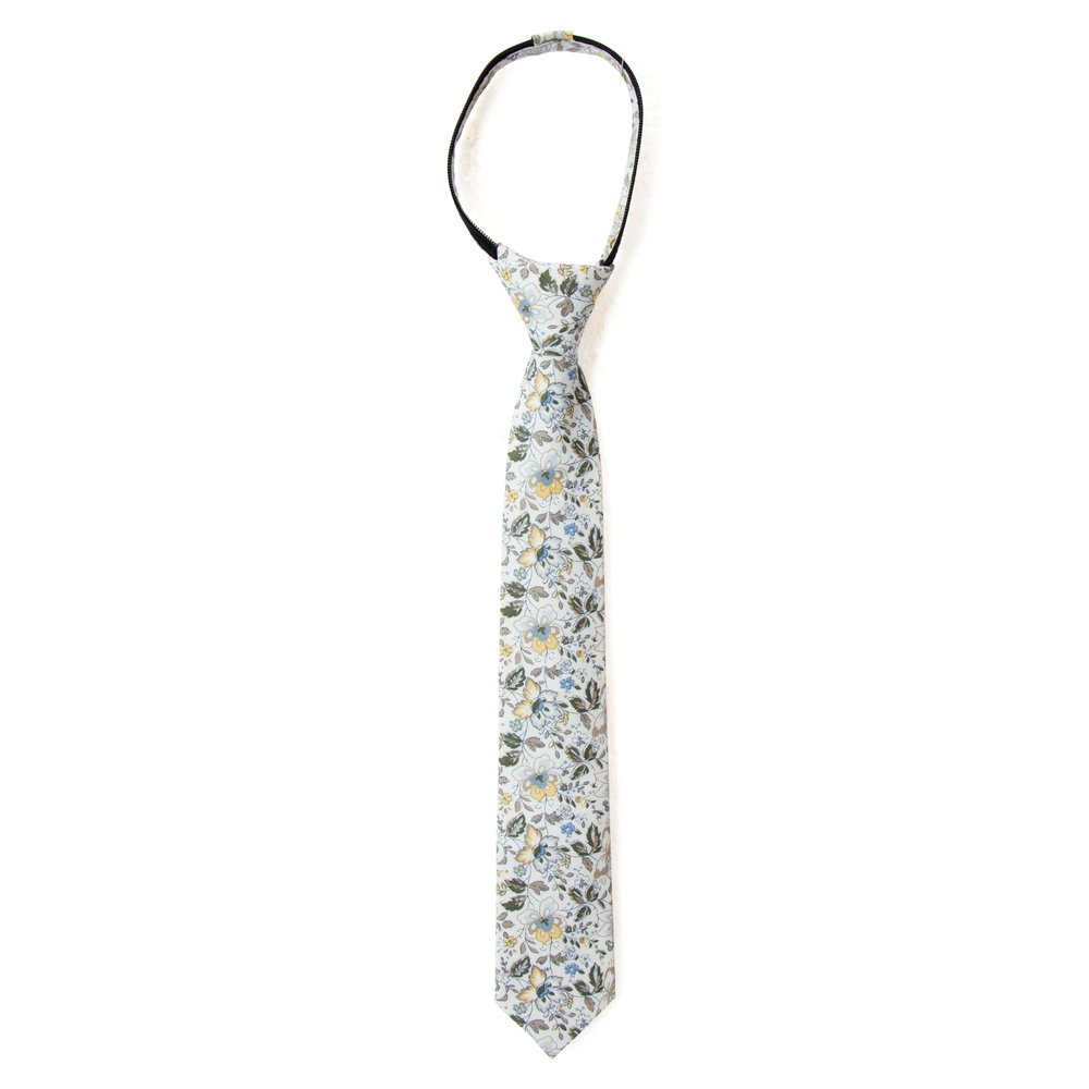 Spring Notion Boys' Cotton Floral Print Zipper Neckties in Trendy Colors, 44-Gold Metallic Large