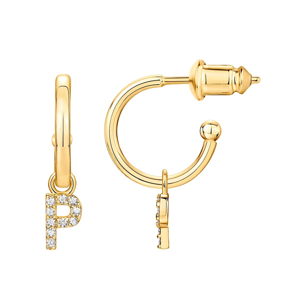 PAVOI CZ Huggie Earrings, 14K Gold Plated, Yellow Gold, Size 12 Millimeters