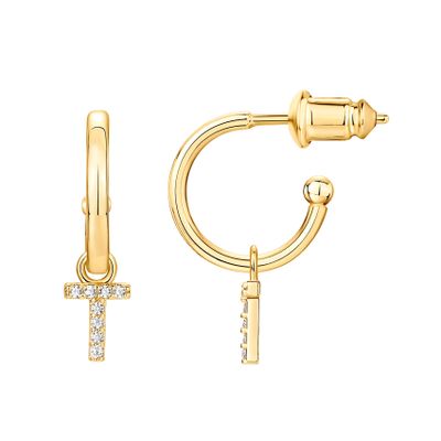 PAVOI CZ Huggie Earrings, 14K Gold Plated, Yellow Gold, Size 12 Millimeters