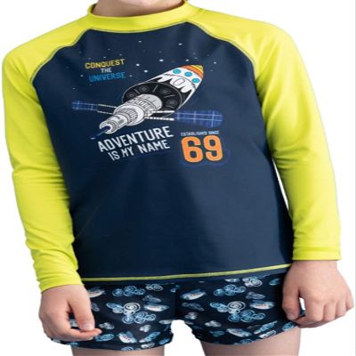 Julysand Toddler Boys Rash Guard Sets Blue Universe Swimsuit Fluorescent Green Long Sleeve Two Piece Swimwear Sun Protection Suit