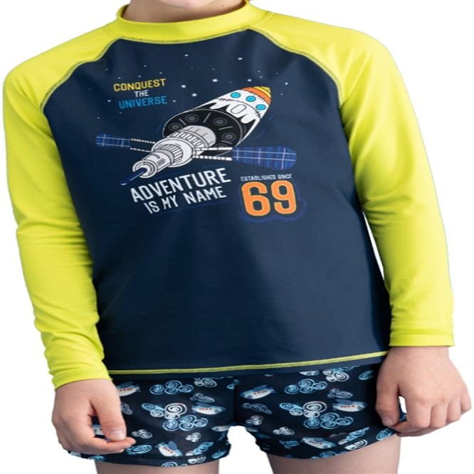 Julysand Toddler Boys Rash Guard Sets Blue Universe Swimsuit Fluorescent Green Long Sleeve Two Piece Swimwear Sun Protection Suit