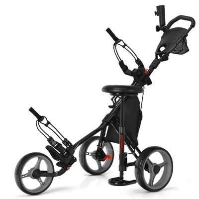 DORTALA Golf Push Pull Cart, Lightweight 3 Wheels Golf Push Cart, Golf Trolley W/Storage Bag & Foot Brake, 4 Height Positon Handle, Quick Open Golf Push Cart, Grey