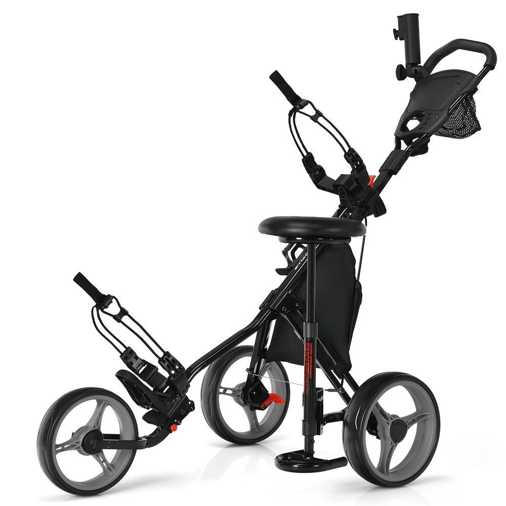 DORTALA Golf Push Pull Cart, Lightweight 3 Wheels Golf Push Cart, Golf Trolley W/Storage Bag & Foot Brake, 4 Height Positon Handle, Quick Open Golf Push Cart, Grey