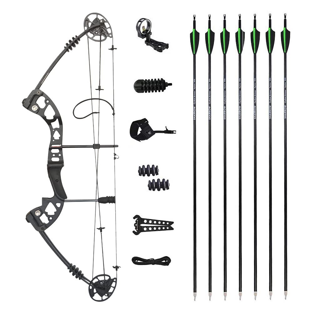 AMEYXGS Compound Bow and Arrow Set Draw Weight 30-55lbs Draw Length 24"-29.5" Adjustable Aluminum Right Hand Composite Bow for Adult (Black Bow Set)