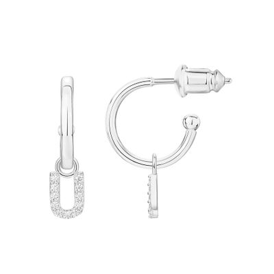 PAVOI CZ Initial Huggie Earrings for Women, White Gold, Size 12 Millimeters