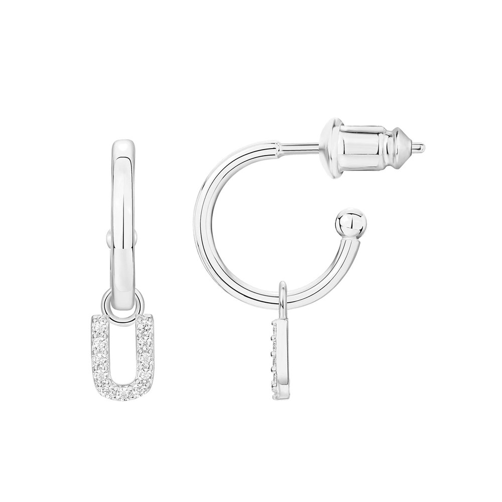 PAVOI CZ Initial Huggie Earrings for Women, White Gold, Size 12 Millimeters