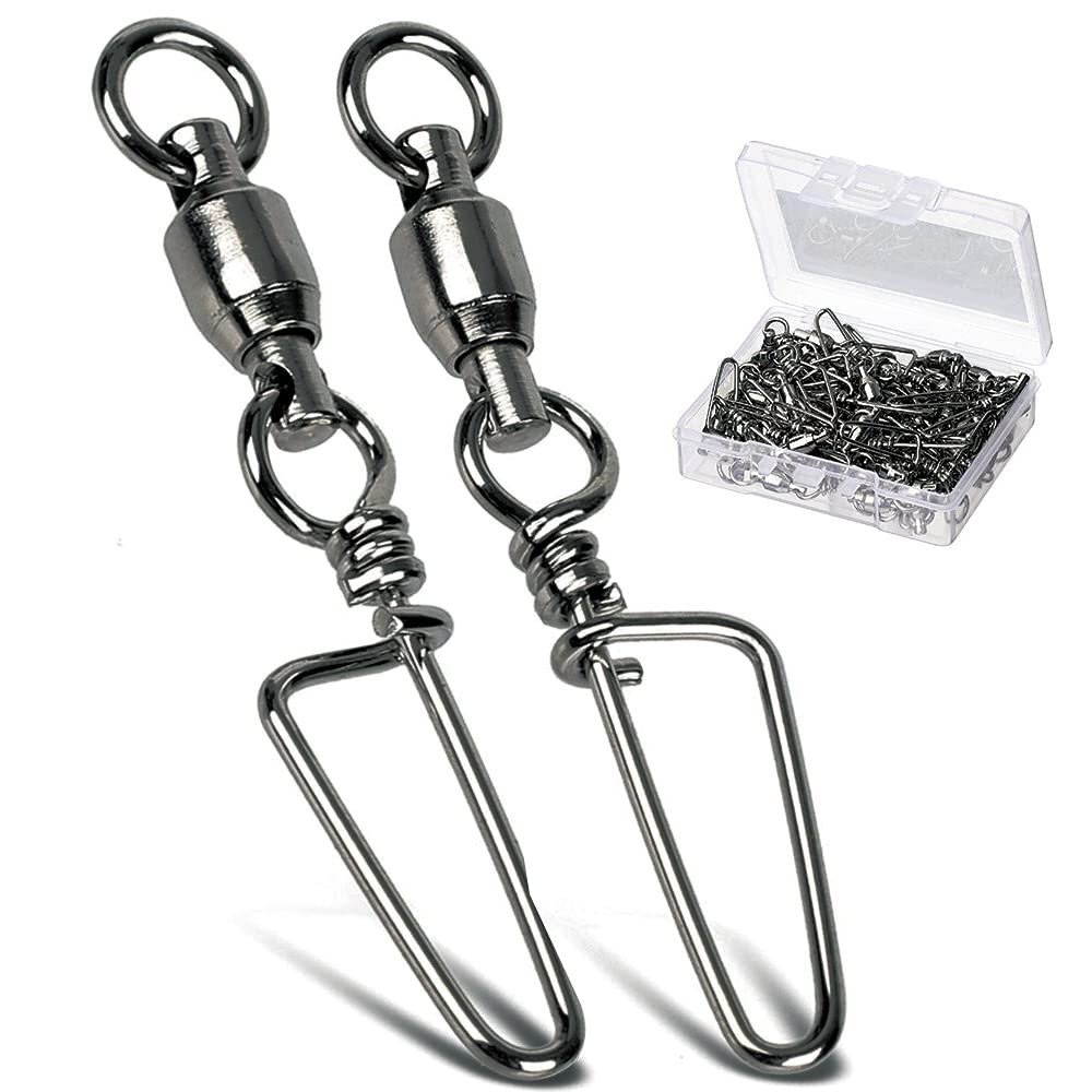 AMYSPORTS Saltwater Connector Fishing Snap Swivel High Strength Snaps Swivel Freshwater Ball Bearing Fishing Swivels Stainless Steel Corrosion Resistant Black Nickel 25pcs 16lbs