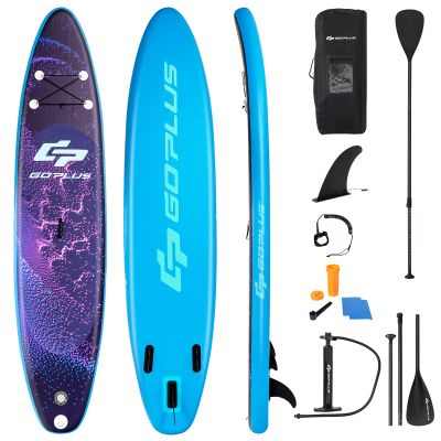 Goplus Inflatable Stand up Paddle Board Surfboard SUP Board with Adjustable Paddle Carry Bag Manual Pump Repair Kit Removable Fin for All Skill Levels, 6" Thick (Purple, 11FT)