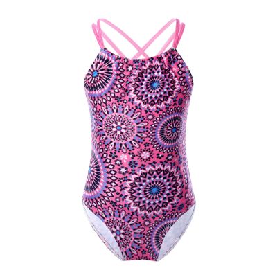 YONGHS Kids Girls One-Piece Bohemian Swimsuits Beach Leotard Bikini Swimwear Crisscross Bathing Suits Pink 3