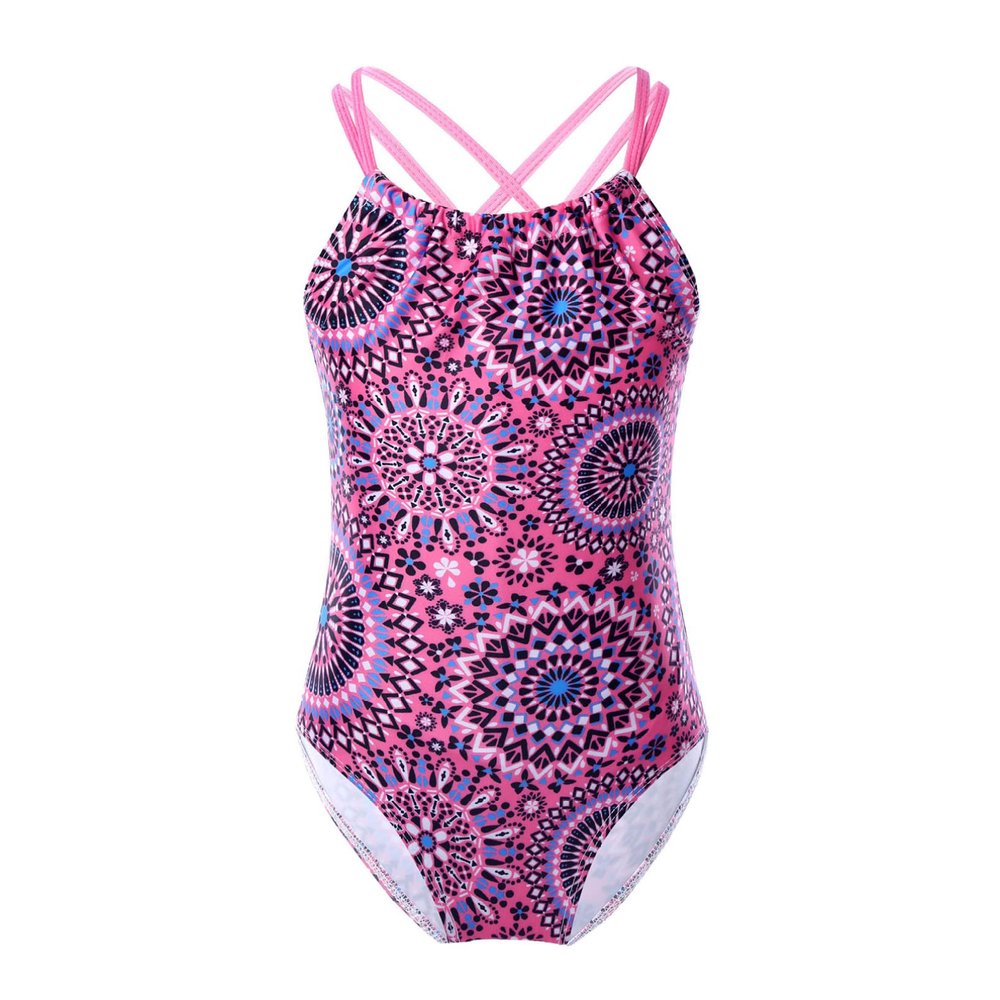 YONGHS Kids Girls One-Piece Bohemian Swimsuits Beach Leotard Bikini Swimwear Crisscross Bathing Suits Pink 3