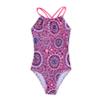 YONGHS Kids Girls One-Piece Bohemian Swimsuits Beach Leotard Bikini Swimwear Crisscross Bathing Suits Pink 3 view 3