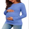 Chuanqi Maternity Shirt Side Button and Ruched Tunic Tops Maternity Long Sleeve T-Shirts (A-Blue, XX-Large, xx_l) view 1