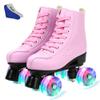 Women Pu Microfiber Roller Skates Skating Shoes Sliding Inline Quad Skates Sneakers Training Europe Size 2 Row 4 Wheels for Adult Kids Youth Boys Girls Outdoor Pink Flash 260 uk7 eur40 view 1