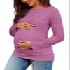 Chuanqi Maternity Shirt Side Button and Ruched Tunic Tops Maternity Long Sleeve T-Shirts (A-Pink, XX-Large, xx_l) view 1
