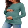 Chuanqi Womens Maternity Shirt Fall Long Sleeve Crew Neck T-Shirts Pregnancy Clothes Side Ruched Tunic Tops A-Light Green