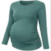 Chuanqi Womens Maternity Shirt Fall Long Sleeve Crew Neck T-Shirts Pregnancy Clothes Side Ruched Tunic Tops A-Light Green view 2