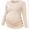 Chuanqi Womens Maternity Shirt Fall Long Sleeve Crew Neck T-Shirts Pregnancy Clothes Side Ruched Tunic Tops A-Apricot view 2