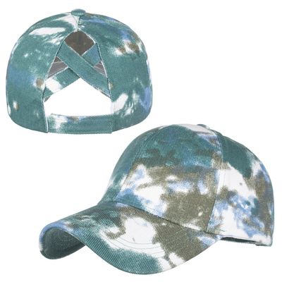 TopTie Tie Dye Ponytail Baseball Cap for Women Criss Cross Messy High Bun Dye Ponytail Hat-Green