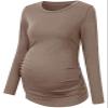 Chuanqi Maternity Shirt Side Button and Ruched Tunic Tops Maternity Long Sleeve T-Shirts (A-Khaki, XX-Large, xx_l) view 4
