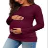 Chuanqi Womens Maternity Shirt Fall Long Sleeve Crew Neck T-Shirts Pregnancy Clothes Side Ruched Tunic Tops A-Wine Red view 1