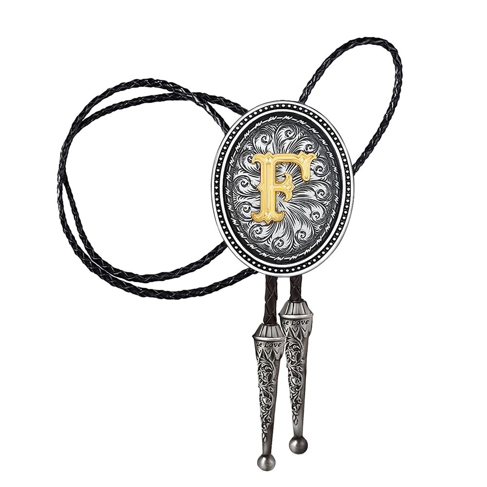 HUABOLA CALYN Bolo tie for Men, Western Cowboy Golden Alphabet Initial Letter ABCDJMR to Y Costume Bolo ties Neckties (F)