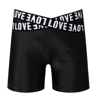 Moily Girls Boy-Cut Booty Shorts for Gymnastics Dance Sports Hot Pants V-Front Waistband Boyshort Love Black 3-4