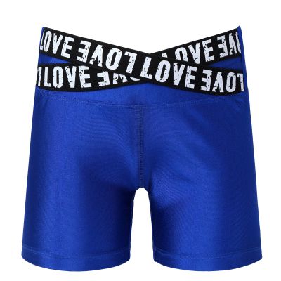 Moily Girls Boy-Cut Booty Shorts for Gymnastics Dance Sports Hot Pants V-Front Waistband Boyshort Love Royal Blue 3-4
