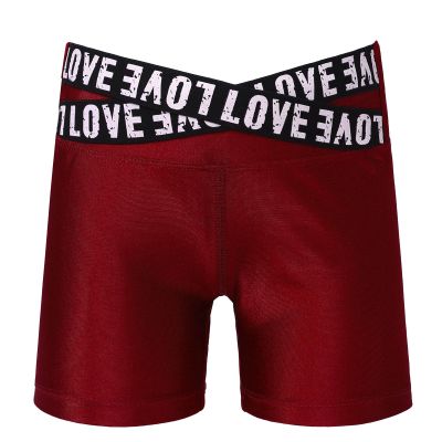 Moily Girls Boy-Cut Booty Shorts for Gymnastics Dance Sports Hot Pants V-Front Waistband Boyshort Love Burgundy 7-8