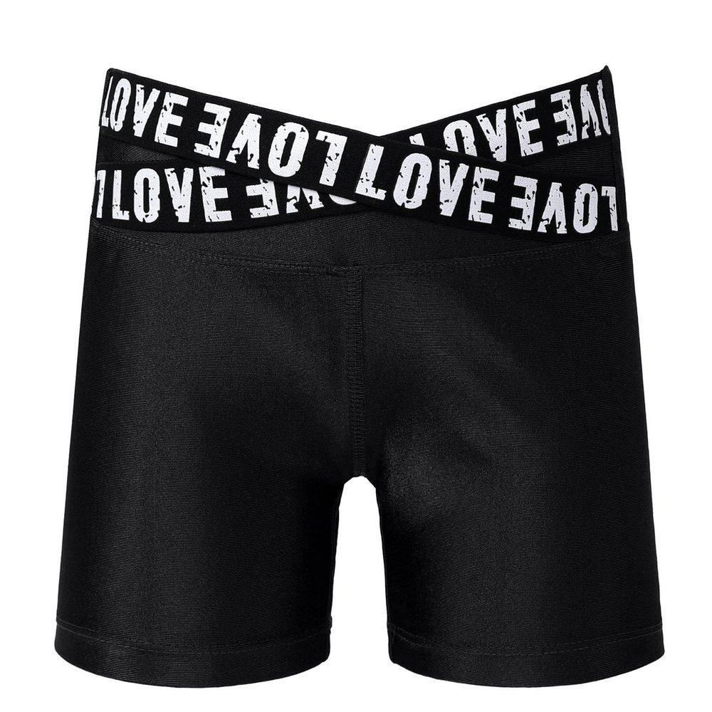Moily Girls Boy-Cut Booty Shorts for Gymnastics Dance Sports Hot Pants V-Front Waistband Boyshort Love Black 5-6