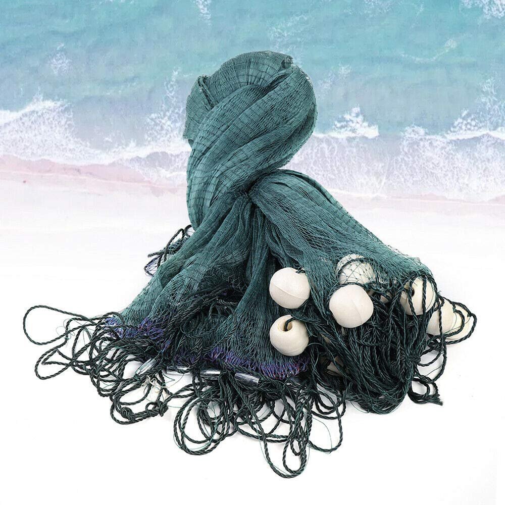 2x10M/ 6.5x33FT Green Saltwater American Fishing Cast Net with Lead Weights, 2cm/0.8" Mesh Size Heavy Duty Throw Net Polyethylene Net Iron Sink Old Salt Premium Cast Net