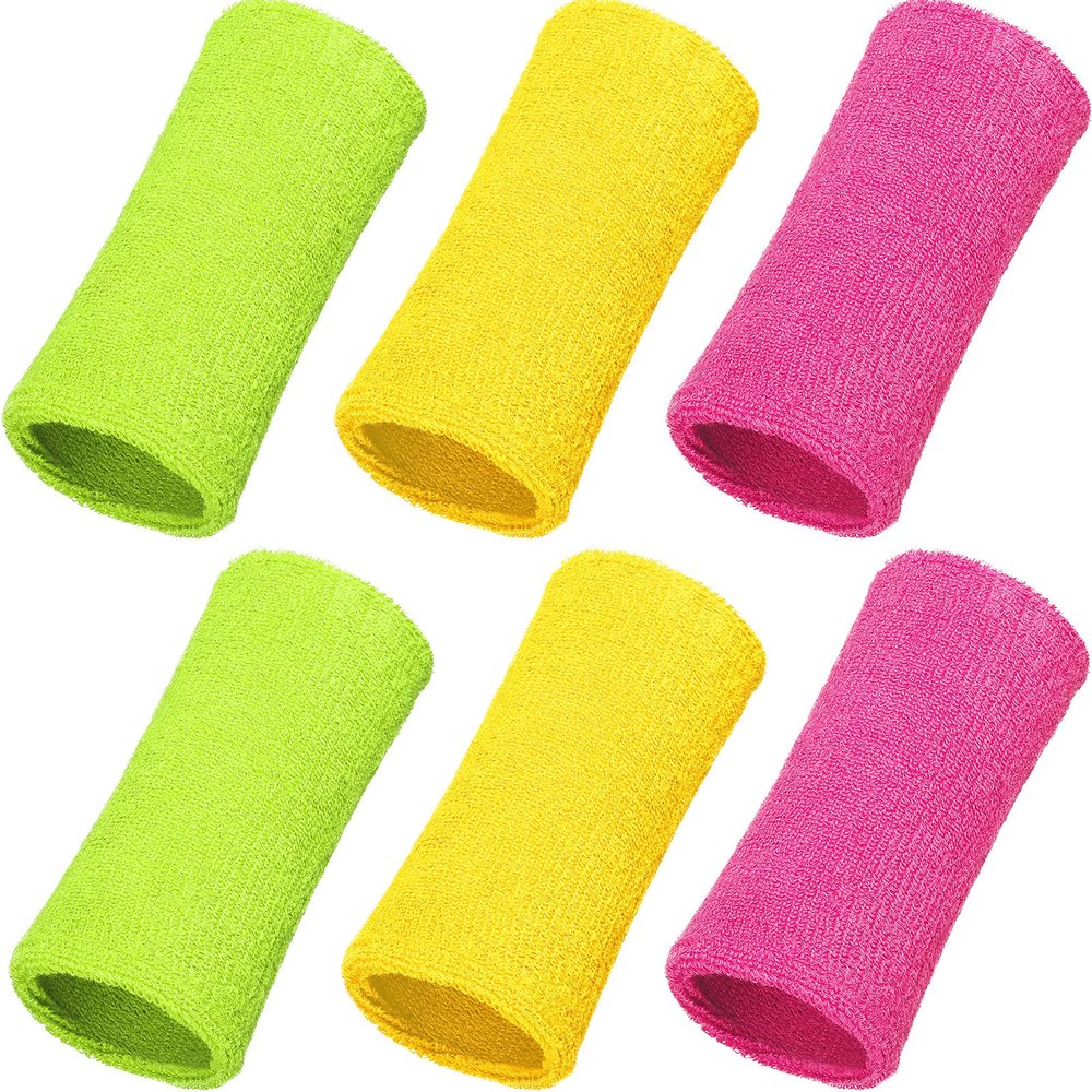 WILLBOND 6 Inch Wristbands Paris Sports Competitions Supplies Sport Long Wrist Bands Sweatband Elastic Athletic for Gym Tennis Outdoor Activity(Bright Rose Red, Fluorescent Yellow, Light Yellow)