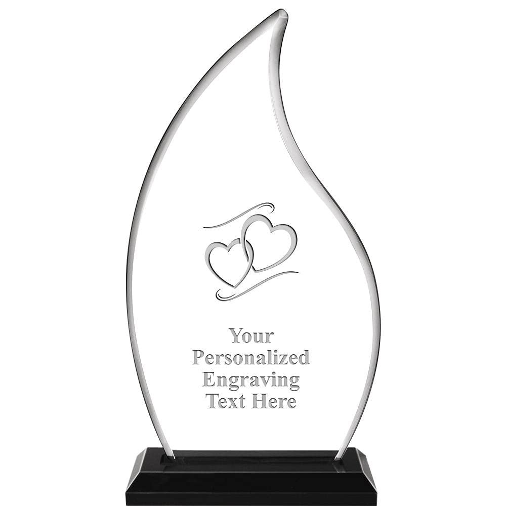 Hearts Acrylics - 10" Flame Acrylic Award Hearts Arylic Award Trophy, Customized Engraving Included Prime