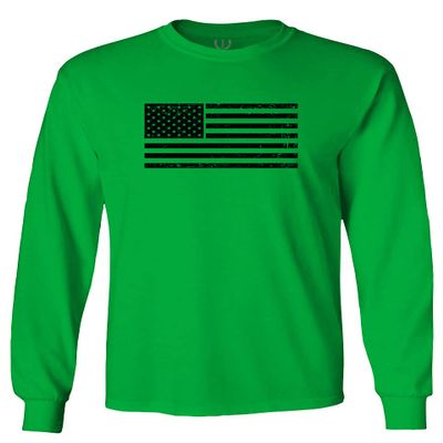 0023. United States of America Vintage American Flag USA us Military Patriotic Style Men's Long Sleeve t Shirt (Irish Green 2X Large)