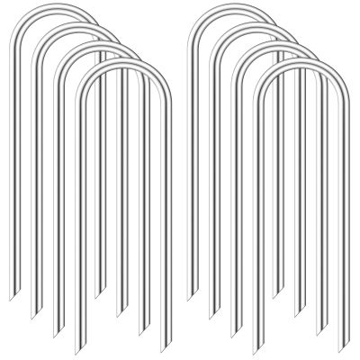 LOYUDEQIU 12 Inch Trampoline Stakes, Heavy Duty Galvanized Steel U Type 8pcs, Silver