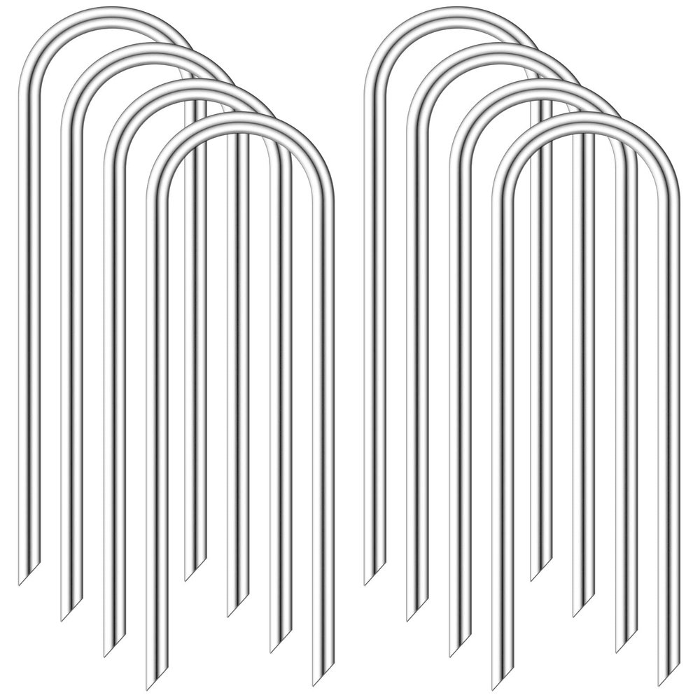 LOYUDEQIU 12 Inch Trampoline Stakes, Heavy Duty Galvanized Steel U Type 8pcs, Silver