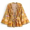 SHAREYOIU Women's Fashion Cotton Floral Open Kimono Cardigan Cover Ups Swimwear (Yellow, Medium, m) view 1
