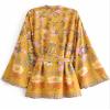SHAREYOIU Women's Fashion Cotton Floral Open Kimono Cardigan Cover Ups Swimwear (Yellow, Medium, m) view 2