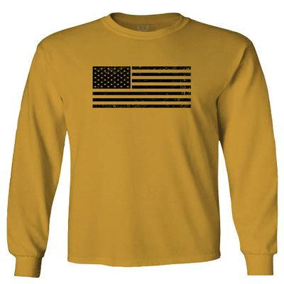 0023. United States of America Vintage American Flag USA us Military Patriotic Style Men's Long Sleeve t Shirt (Gold Large)