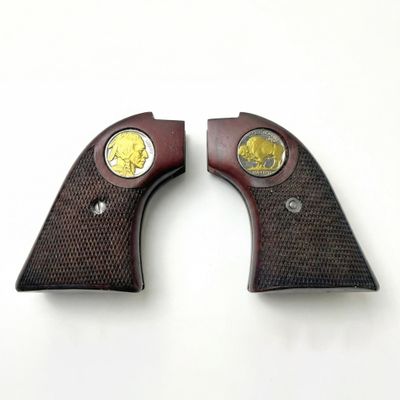 Premium Gun Grips Compatible Replacement Heritage Arms Rough Rider Checkered Rosewood Grips w/24K Gold Plated Buffalo Nickel Coin fits .22 & .22 mag